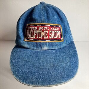 Vintage Super Bowl XXXII Halftime Show Cap Hat Blue Denim Adjustable Royal Carib